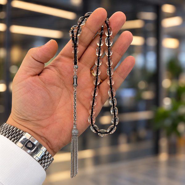 Siyah Kahve Özel Püsküllü Ateş Kehribar Tesbih