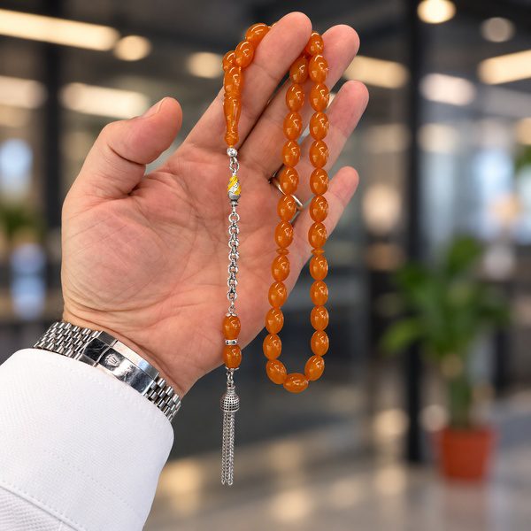 Bal Turuncu Küre Kesim Kehribar Tesbih