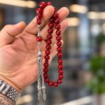Bordo Kırmızı Küre Kesim Ateş Kehribar Tesbih